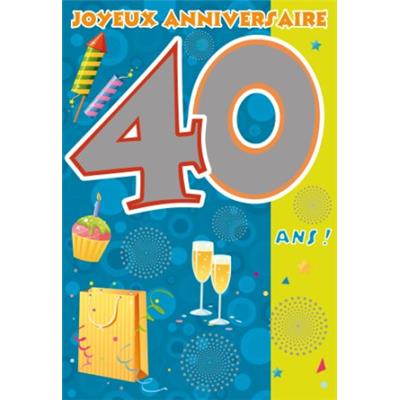 72803-Carte double Anniversaire Adulte âge 40 ans